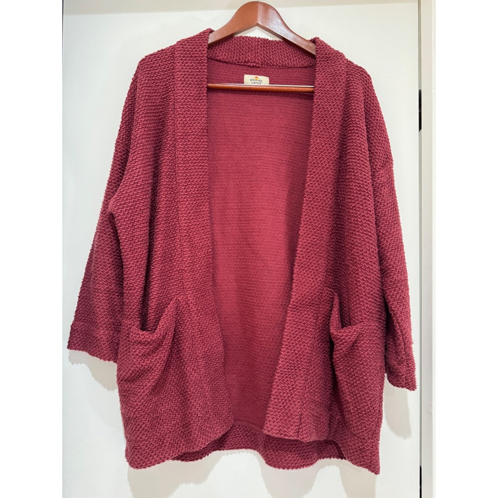 Marine Layer Burgundy Popcorn Knit Open Front Cardigan Sweater Womens Medium